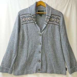 Woolrich Fair Isle Shawl Collar Cardigan Women's Size XL Bleached Denim Heather